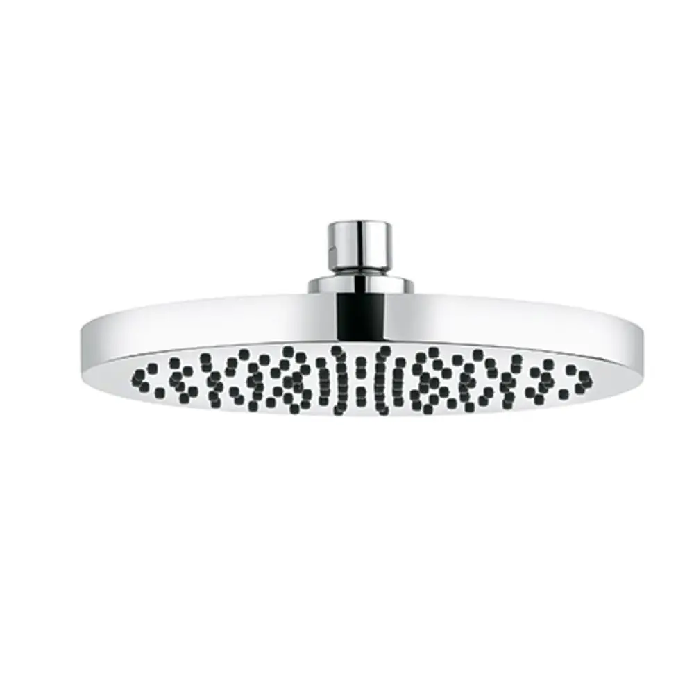 Kreisförmiger Duschkopf in Chrom mit mehreren Düsen, montiert an einem kurzen Hals. Kludi-Design, geeignet für die Wandmontage.